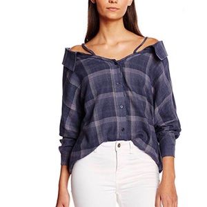 Boohoo Emily Check Open Shoulder Shirt